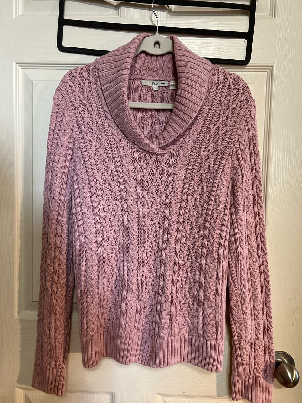 Pink Cable Knit Cowl Neck Sweater